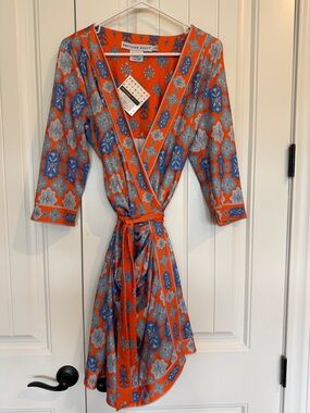 Gretchen Scott Orange Floral Print Dress with Blue Accents NWT
